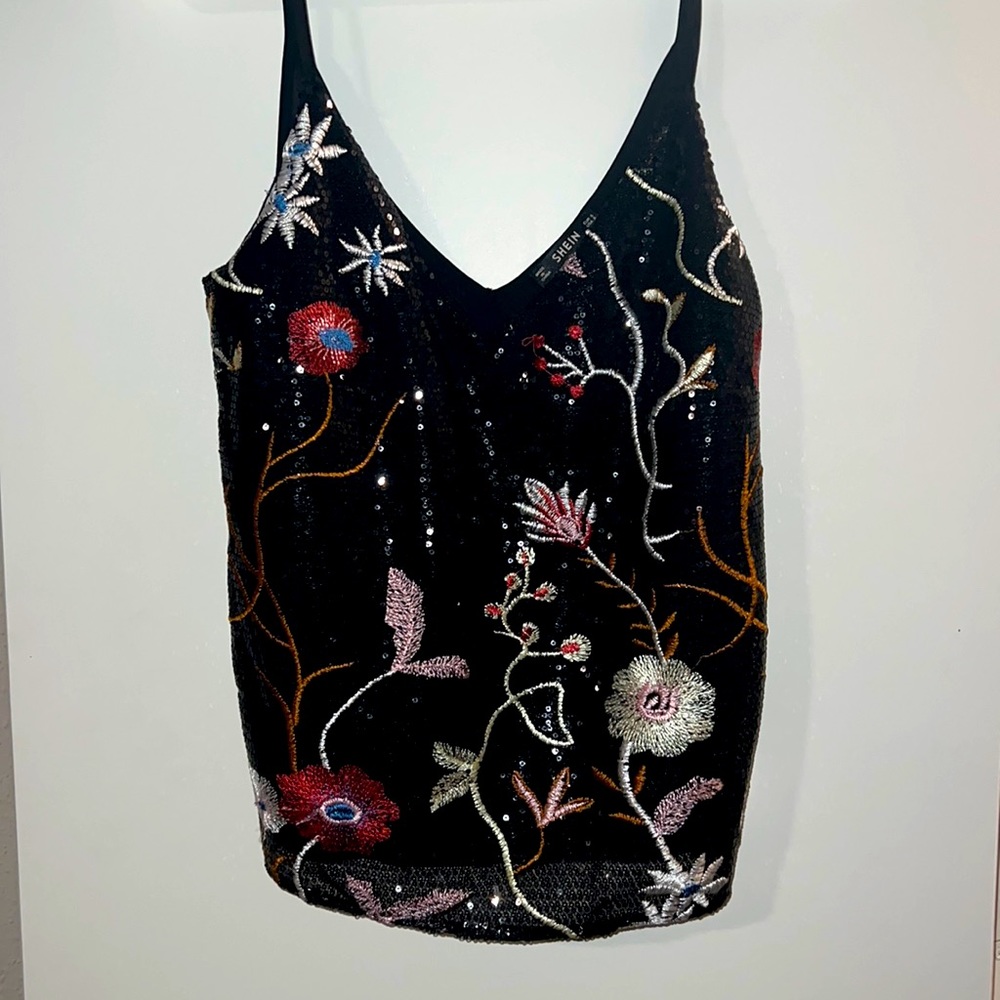 Floral sequin tank top